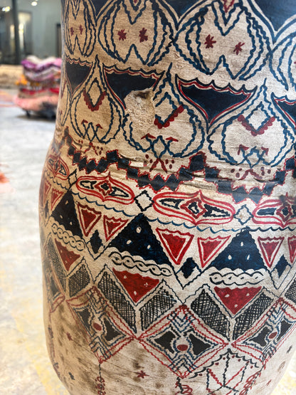 Morocco Medina Hand-Painted Wood & Gold Rim Amphora Vase – Red & Black Tribal