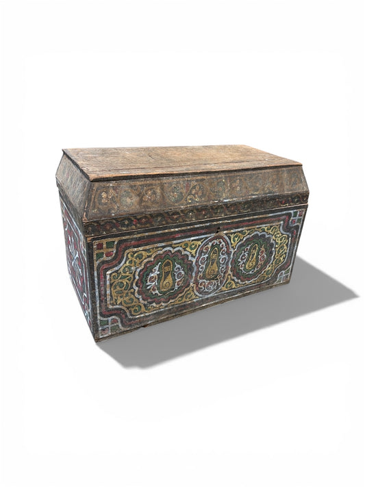 Morocco Medina Hand-Painted Wood & Iron Storage Chest – Traditional Zouak Floral