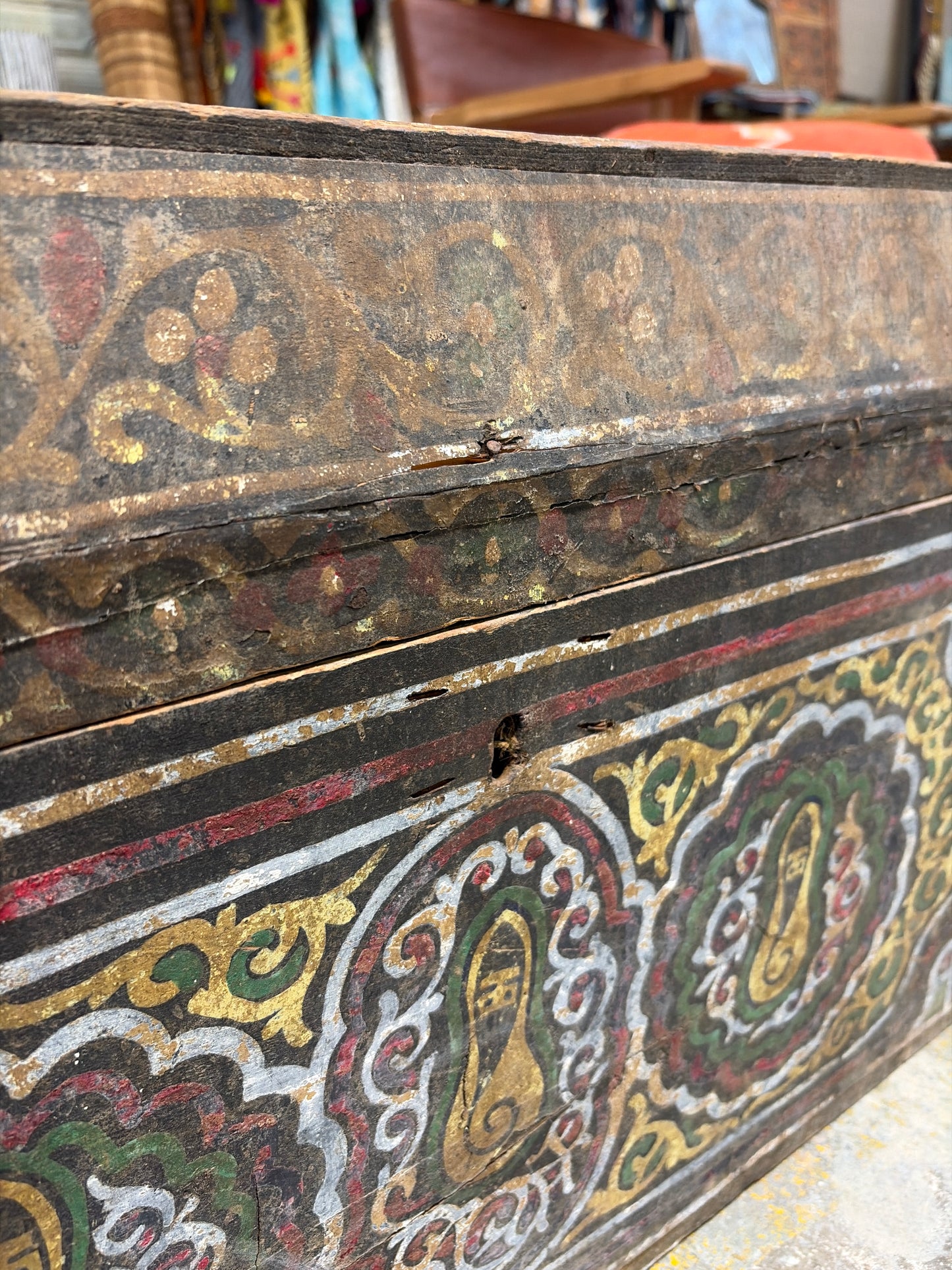 Morocco Medina Hand-Painted Wood & Iron Storage Chest – Traditional Zouak Floral