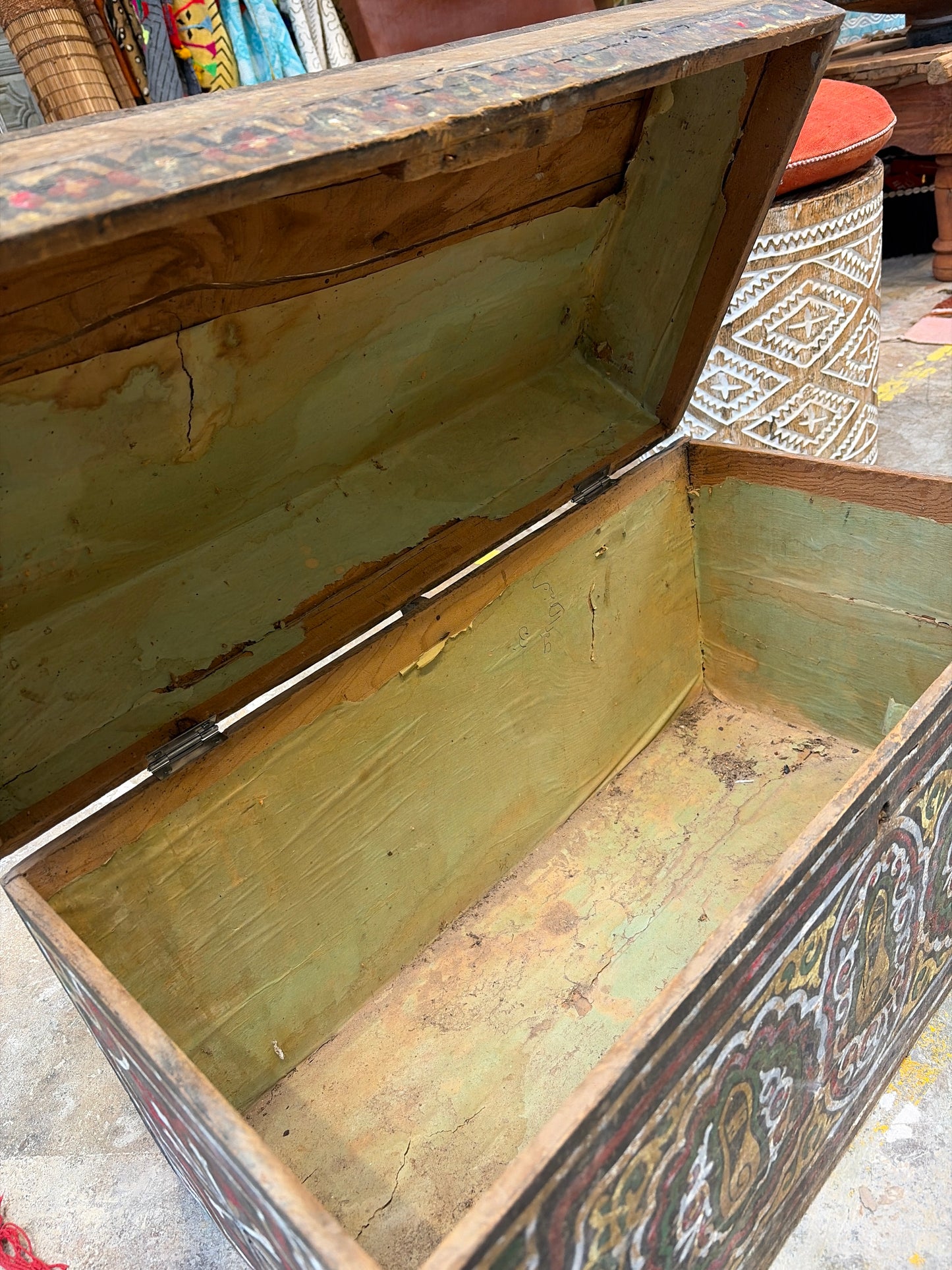 Morocco Medina Hand-Painted Wood & Iron Storage Chest – Traditional Zouak Floral
