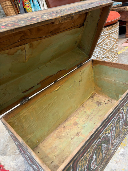 Morocco Medina Hand-Painted Wood & Iron Storage Chest – Traditional Zouak Floral