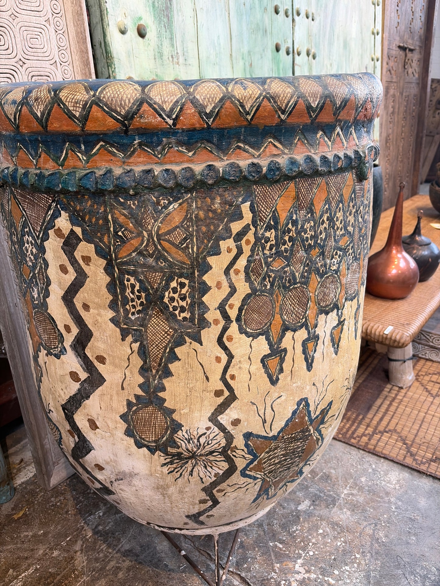 Morocco Medina Hand-Painted & Iron Stand Floor Vase