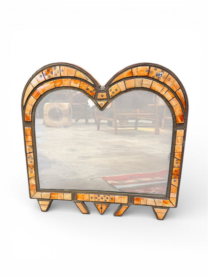 Morocco Medina Henna Bone Inlay Double Arch Mirror – Saffron & Natural