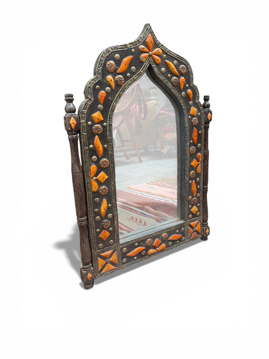 Morocco Medina Silver & Henna Bone Inlay Arched Mirror – Tribal Diamond