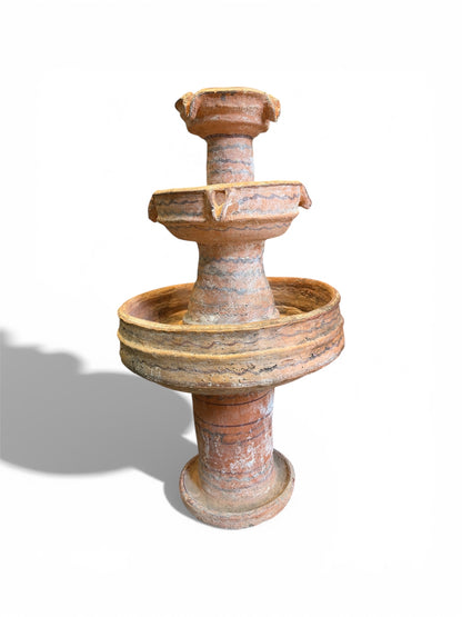 Morocco Medina Tiered Terracotta Fountain Sculpture – Rustic Tribal Wave