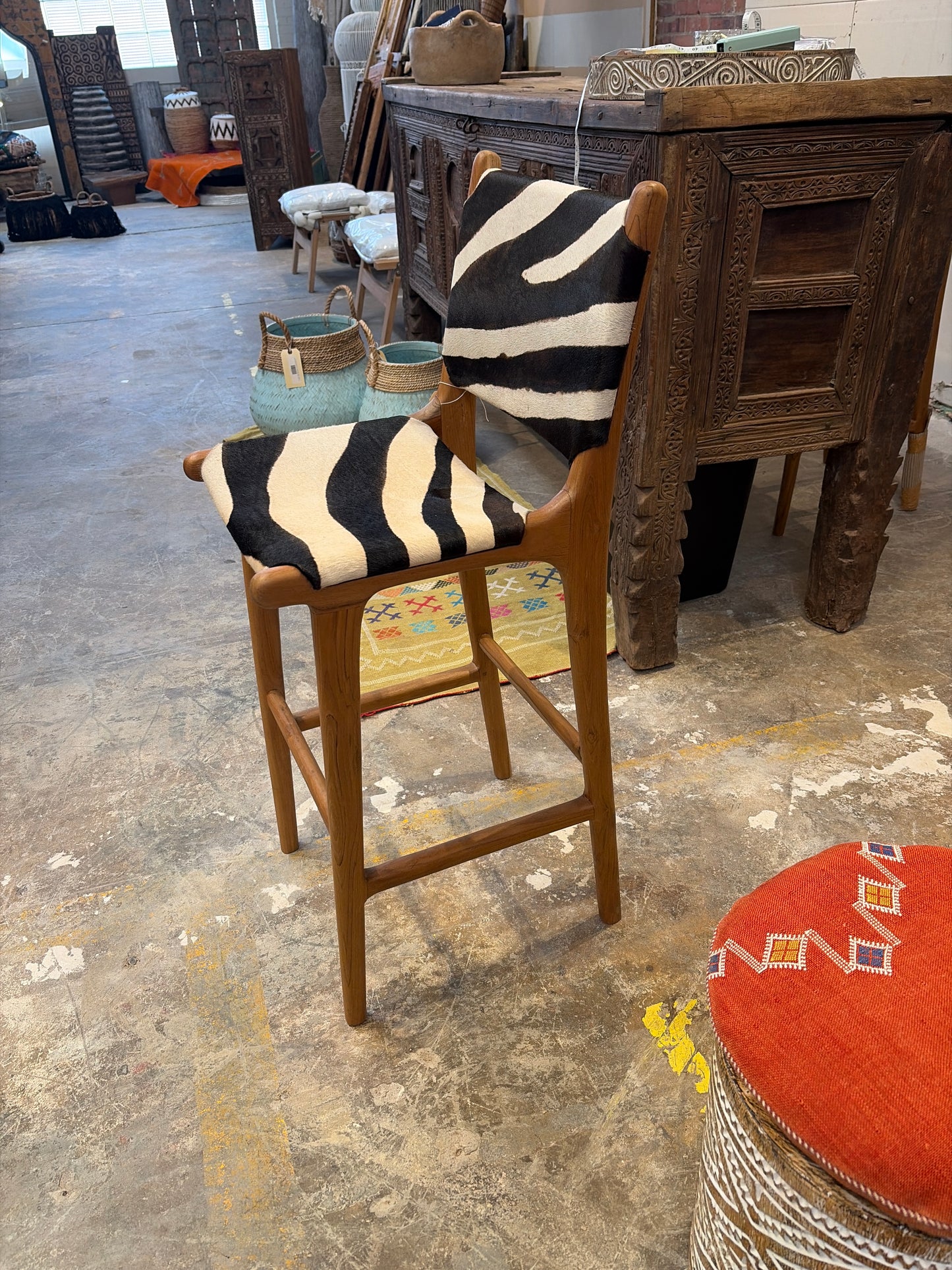 Nomadic Wild Cowhide & Wood Bar Stool – Zebra Print