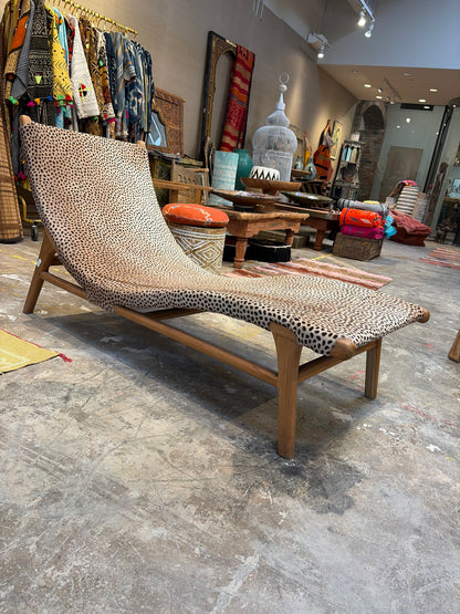 Nomadic Wild Cowhide & Wood Safari Chaise Lounge – Leopard Print