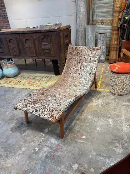 Nomadic Wild Cowhide & Wood Safari Chaise Lounge – Leopard Print