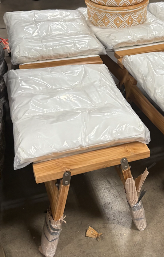 Nomadic Wild Cushion & Wood Boho Ottoman – White