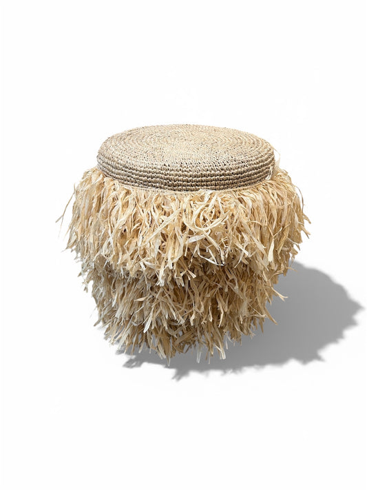 Nomadic Wild Raffia Fringe Drum Stool – Natural