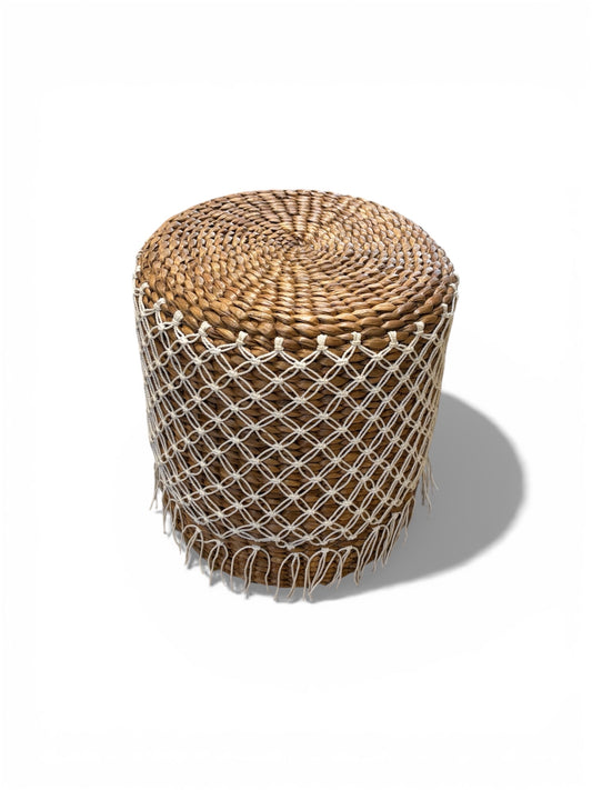 Nomadic Wild Raffia Overlay Stool – White Pattern