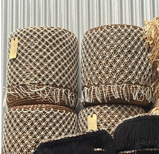 Nomadic Wild Raffia Overlay Stool – White Pattern