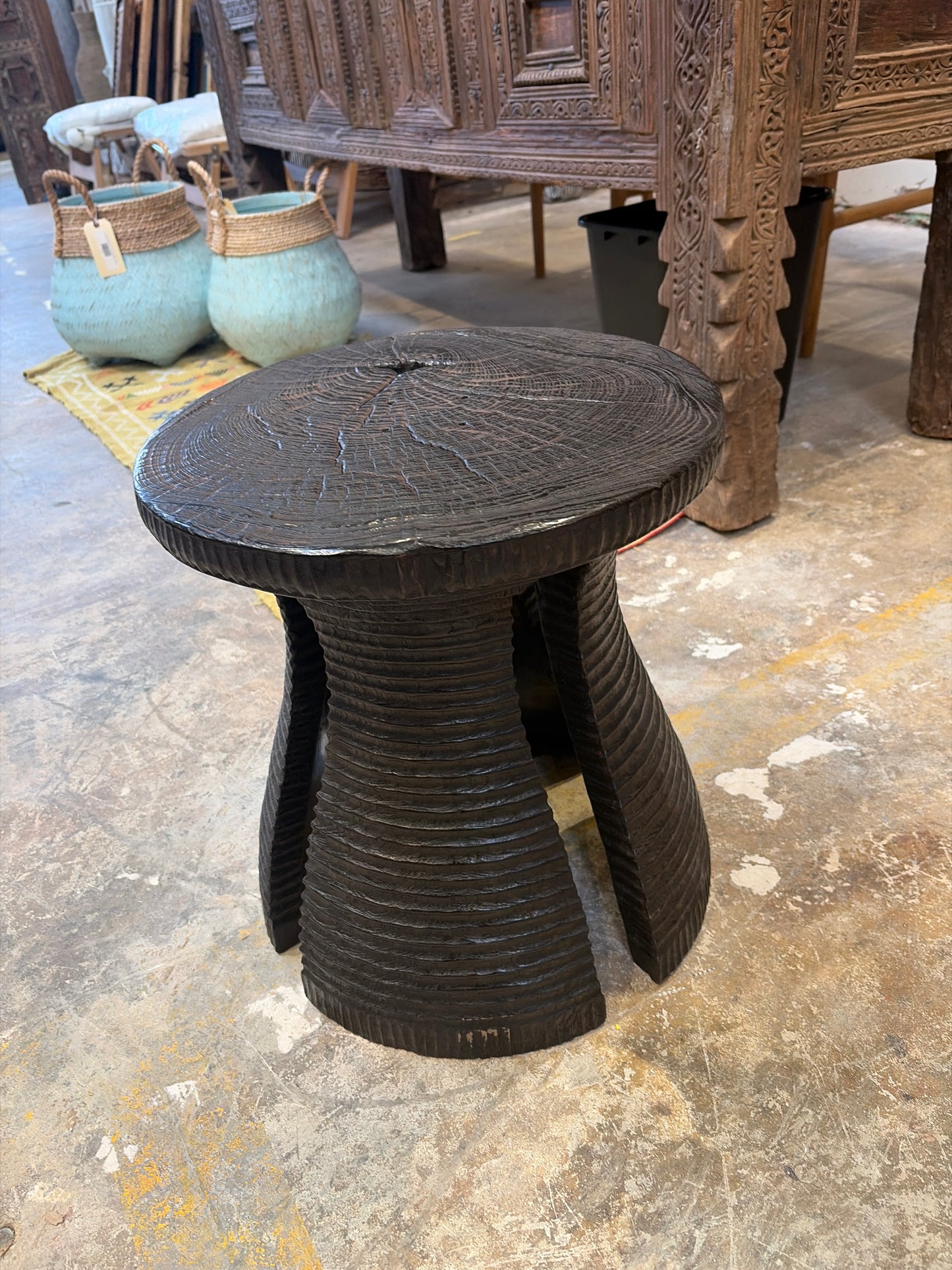 Nomadic Wild Ribbed Wood & Solid Top Side Table – Black Small