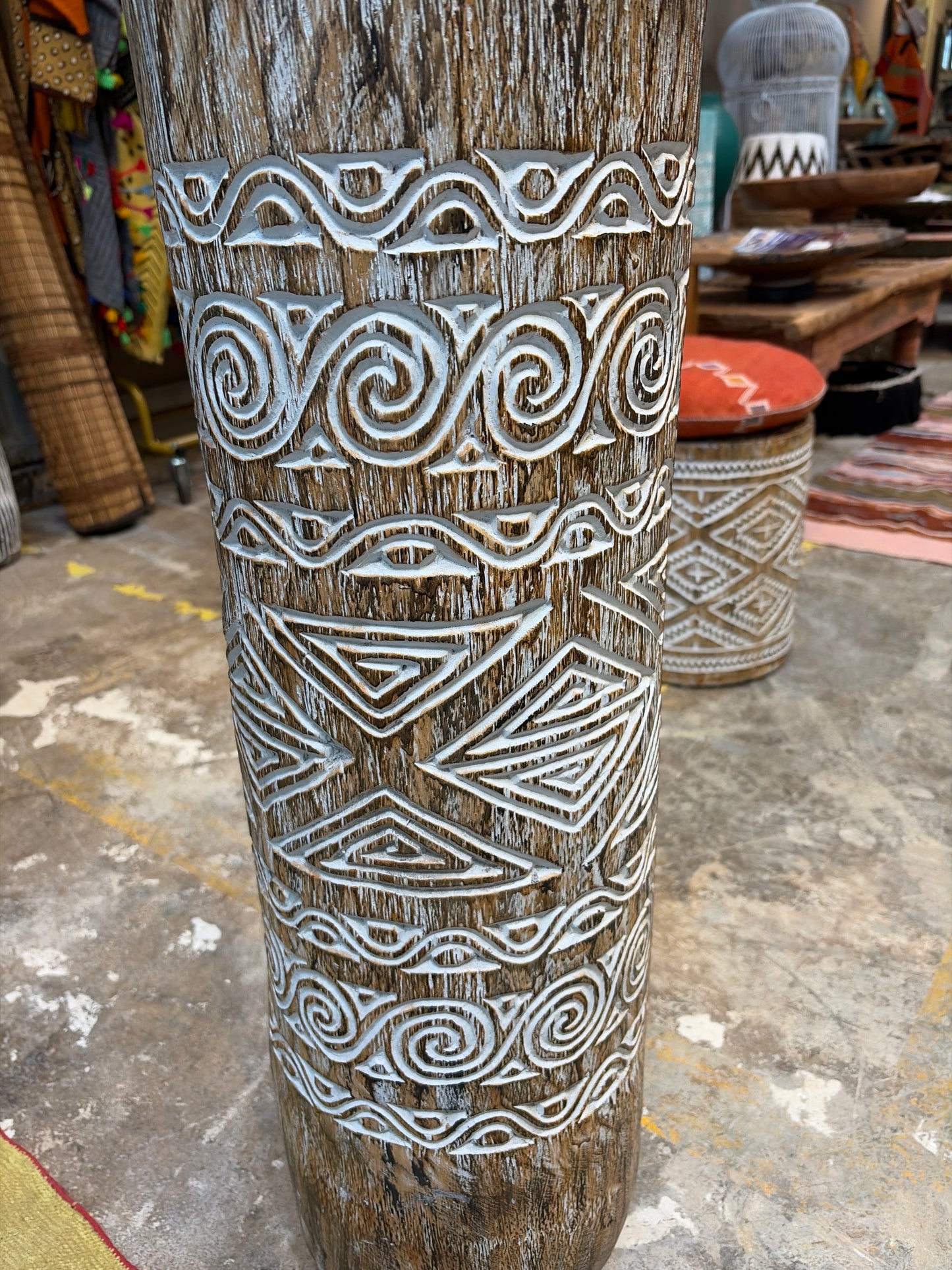 Nomadic Wild Wood Tribal Vessel  – White Pattern